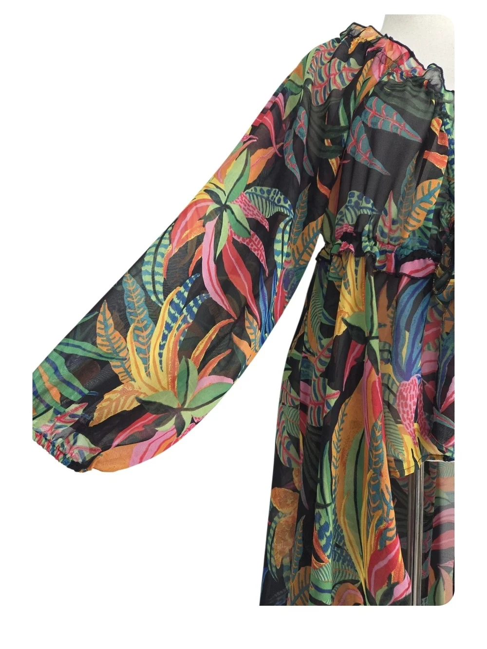 Live 4 Truth Black Multicolor Tropical Leaf Cover-Up - Size 2X